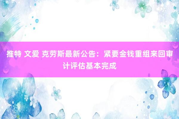 推特 文爱 克劳斯最新公告：紧要金钱重组来回审计评估基本完成