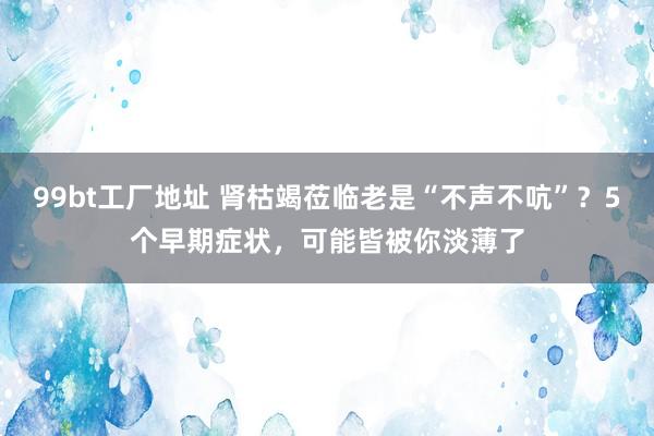 99bt工厂地址 肾枯竭莅临老是“不声不吭”？5个早期症状，可能皆被你淡薄了