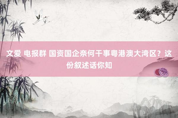 文爱 电报群 国资国企奈何干事粤港澳大湾区？这份叙述话你知