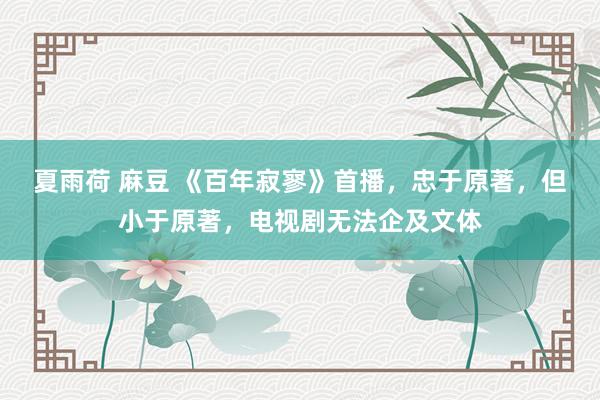 夏雨荷 麻豆 《百年寂寥》首播，忠于原著，但小于原著，电视剧无法企及文体
