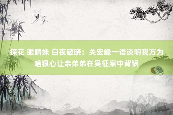探花 眼睛妹 白夜破晓：关宏峰一语谈明我方为啥狠心让亲弟弟在吴征案中背锅