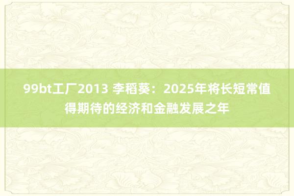 99bt工厂2013 李稻葵：2025年将长短常值得期待的经济和金融发展之年