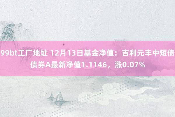 99bt工厂地址 12月13日基金净值：吉利元丰中短债债券A最新净值1.1146，涨0.07%