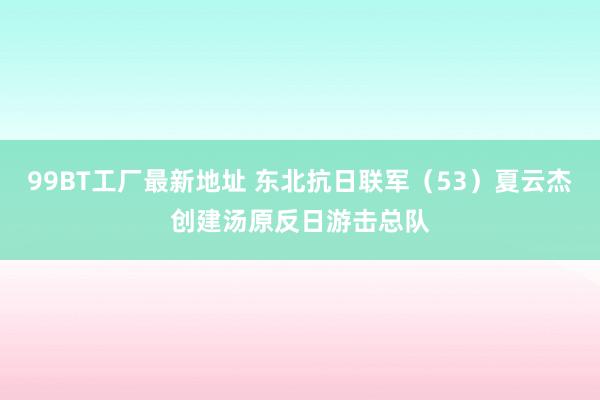 99BT工厂最新地址 东北抗日联军（53）夏云杰创建汤原反日游击总队