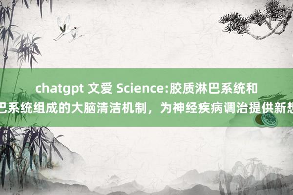 chatgpt 文爱 Science:胶质淋巴系统和淋巴系统组成的大脑清洁机制，为神经疾病调治提供新想路