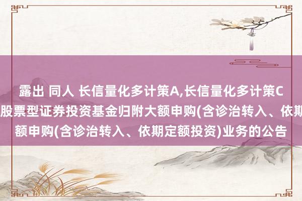 露出 同人 长信量化多计策A，长信量化多计策C: 对于长信量化多计策股票型证券投资基金归附大额申购(含诊治转入、依期定额投资)业务的公告