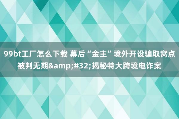 99bt工厂怎么下载 幕后“金主”境外开设骗取窝点被判无期&#32;揭秘特大跨境电诈案