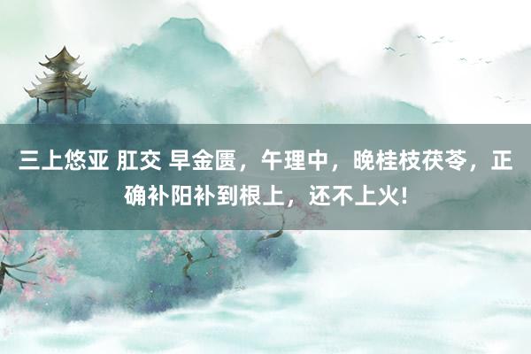 三上悠亚 肛交 早金匮，午理中，晚桂枝茯苓，正确补阳补到根上，还不上火!