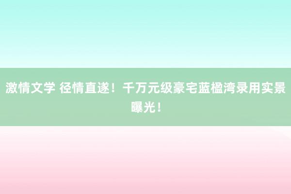 激情文学 径情直遂！千万元级豪宅蓝楹湾录用实景曝光！