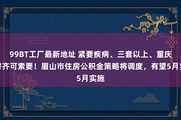 99BT工厂最新地址 紧要疾病、三套以上、重庆买房齐可索要！眉山市住房公积金策略将调度，有望5月实施
